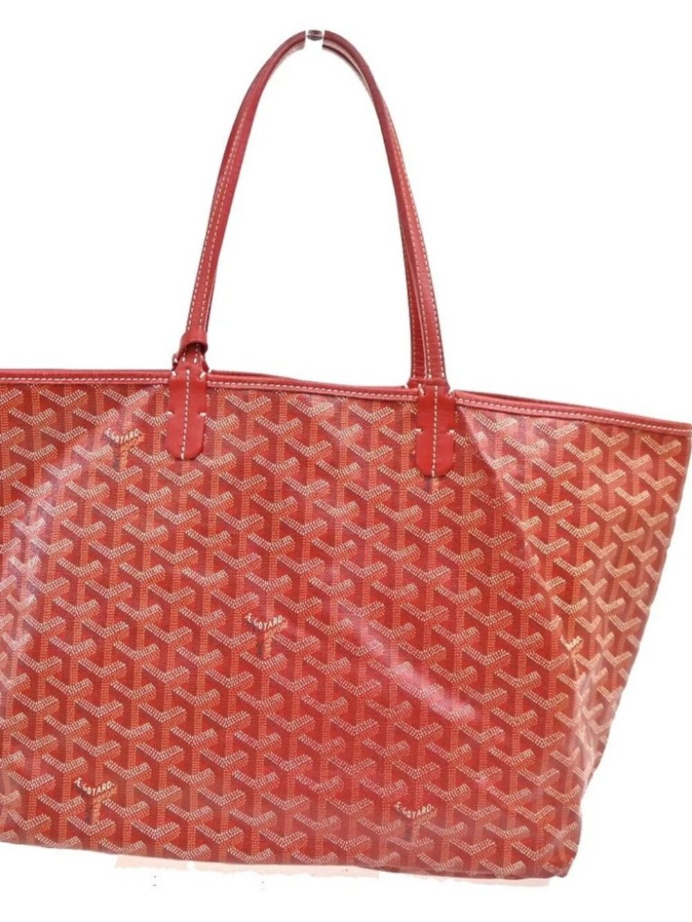 GOYARD Saint Louis PM stripe initial Tote Bag Pouch Red Canvas Leather - Picture 3 of 15